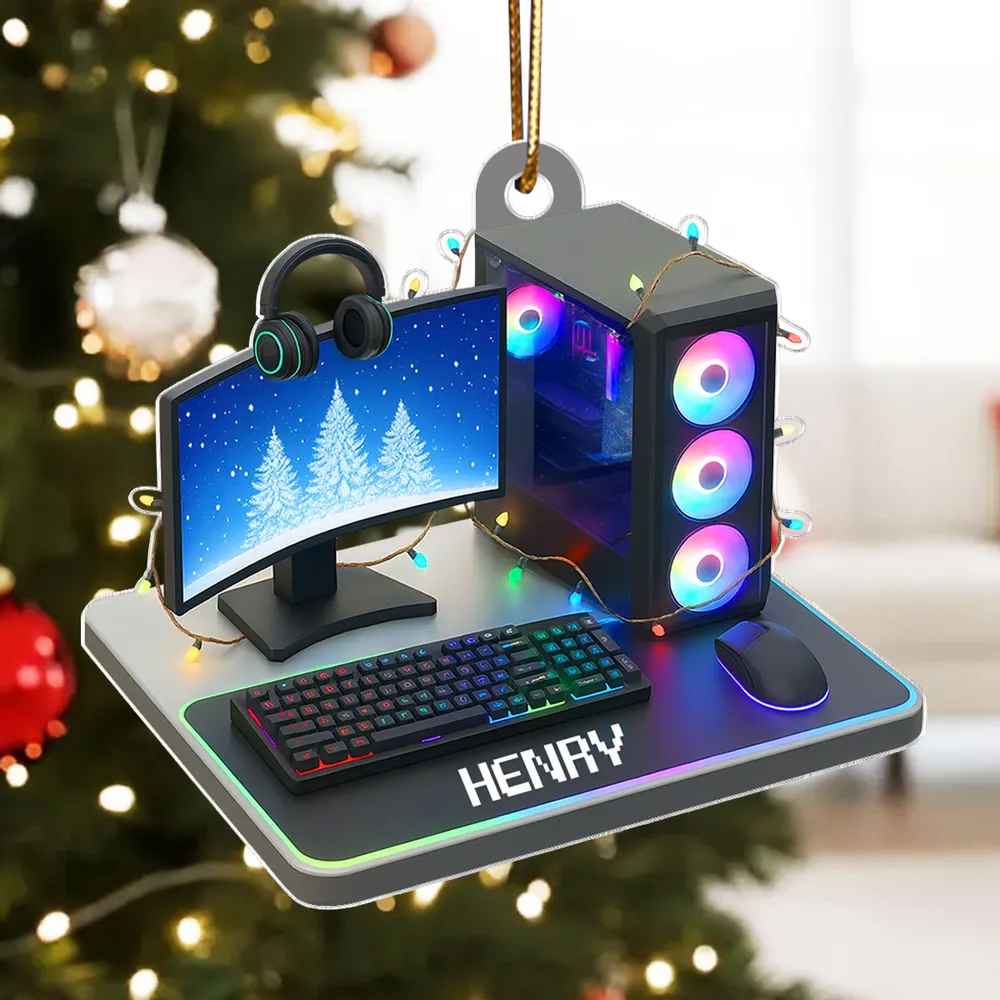 Custom Name Gaming Setup Acrylic Ornament with RGB PC & Keyboard, Cozy Holiday Decor, Creative Gift for Teen Gamer - Image 5