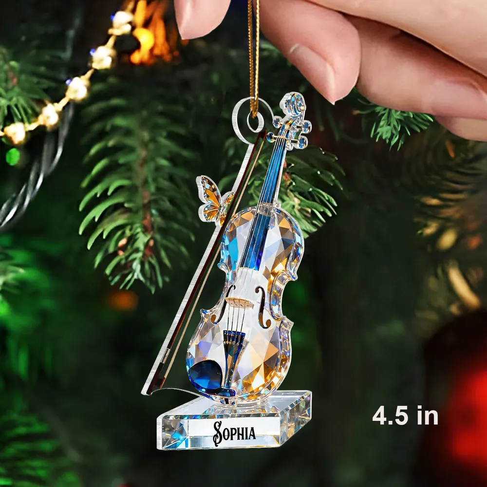 Custom Violin Acrylic Ornament in Sparkly Blue Tones for Holiday Celebration - Meaningful Music Gift That Stands Out - Image 3