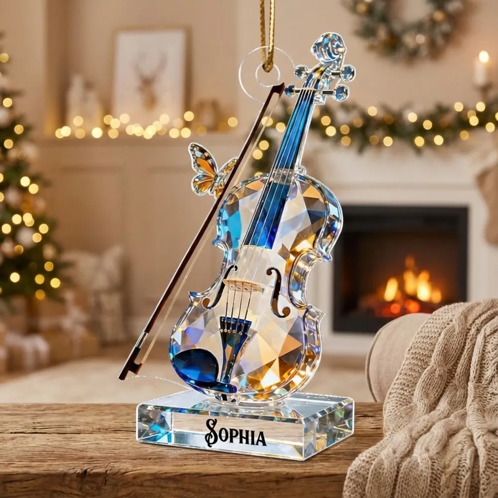 Custom Violin Acrylic Ornament in Sparkly Blue Tones for Holiday Celebration - Meaningful Music Gift That Stands Out - Image 8