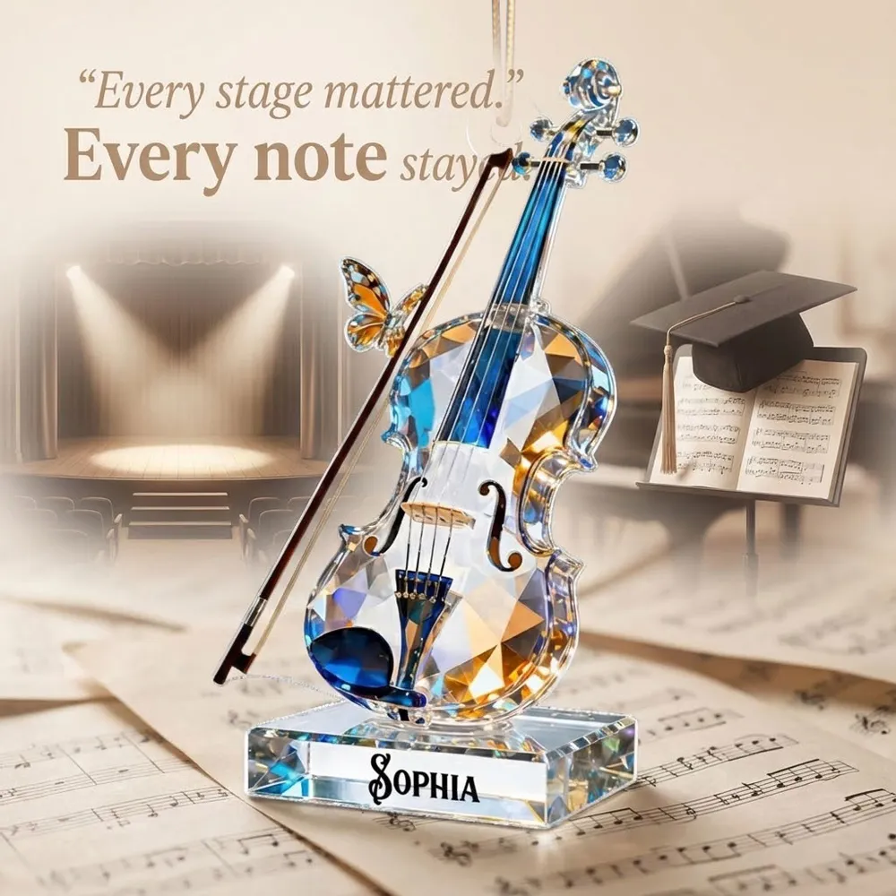 Custom Violin Acrylic Ornament in Sparkly Blue Tones for Holiday Celebration - Meaningful Music Gift That Stands Out - Image 9