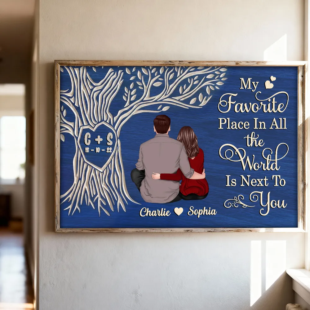 My Favorite Place Is Next To You Poster, Custom Couple Keepsake Wall Art, Cozy Blue Modern Look, Unique Anniversary Gift - Image 2