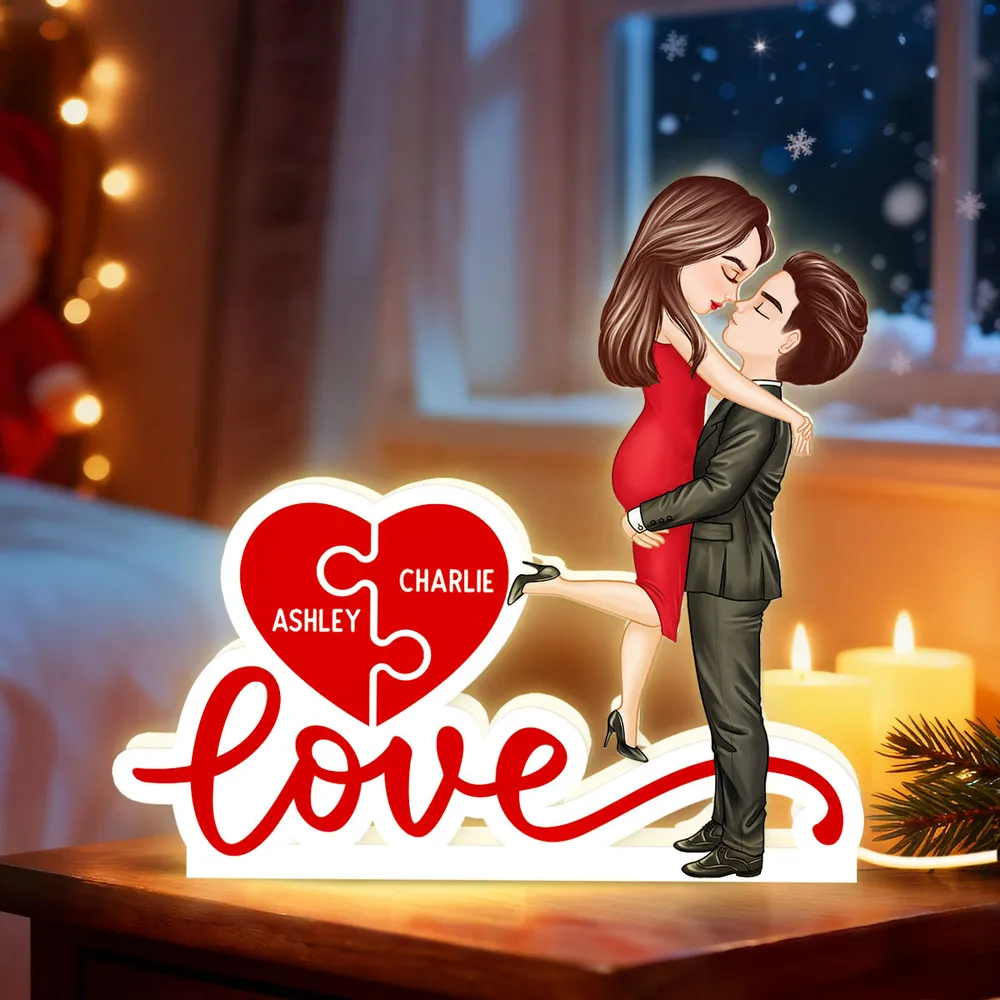 Acrylic Light Box Warm Glow Couple Embrace Love Heart Puzzle Design - Personalized Keepsake Gift for Couples - Image 3