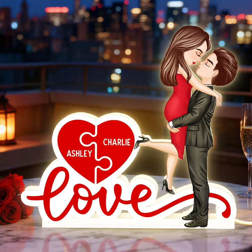 Acrylic Light Box Warm Glow Couple Embrace Love Heart Puzzle Design - Personalized Keepsake Gift for Couples - Image 5