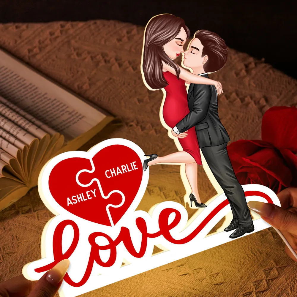 Acrylic Light Box Warm Glow Couple Embrace Love Heart Puzzle Design - Personalized Keepsake Gift for Couples - Image 7