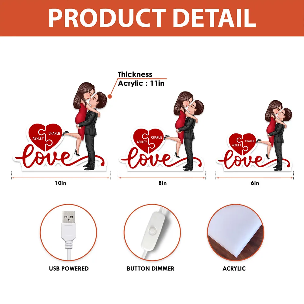 Acrylic Light Box Warm Glow Couple Embrace Love Heart Puzzle Design - Personalized Keepsake Gift for Couples - Image 8