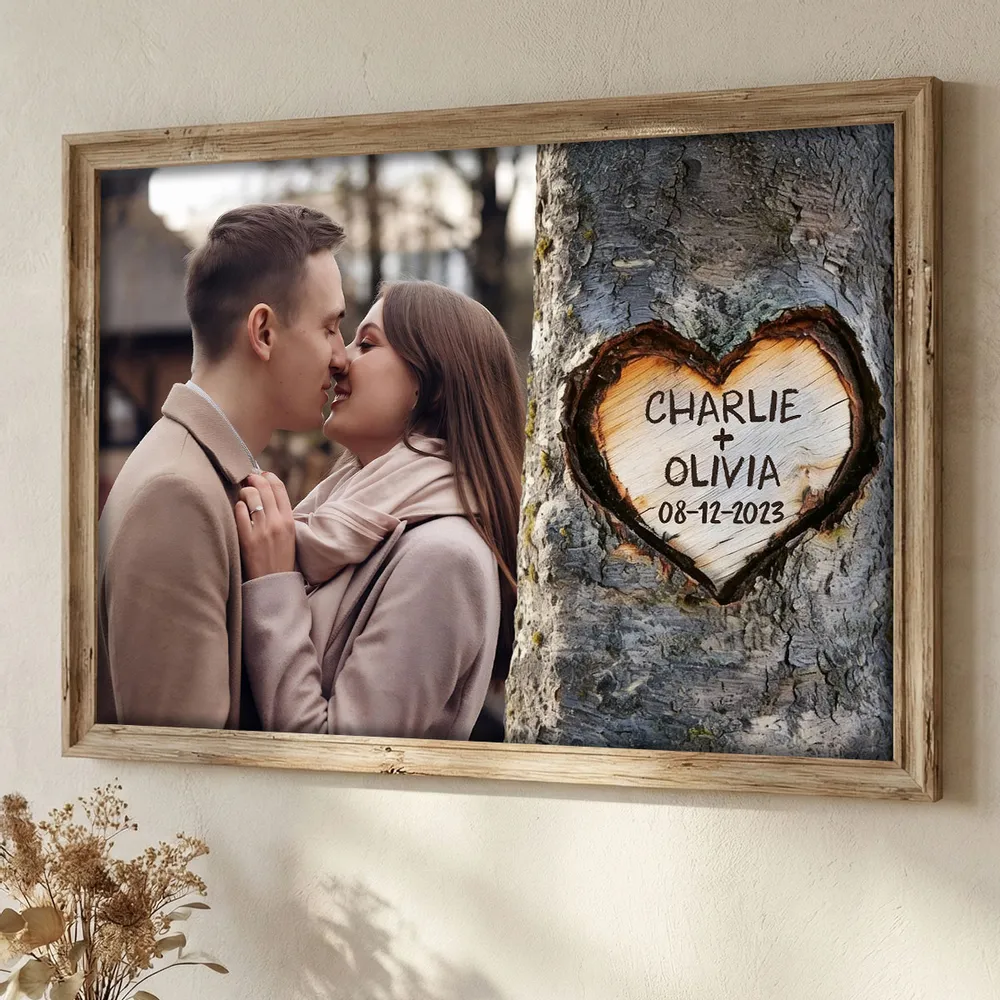 Personalized Couple Kissing Poster with Heart Carved Tree Design Romantic Wall Art, Unique Creative Gift for Him or Her - Image 3