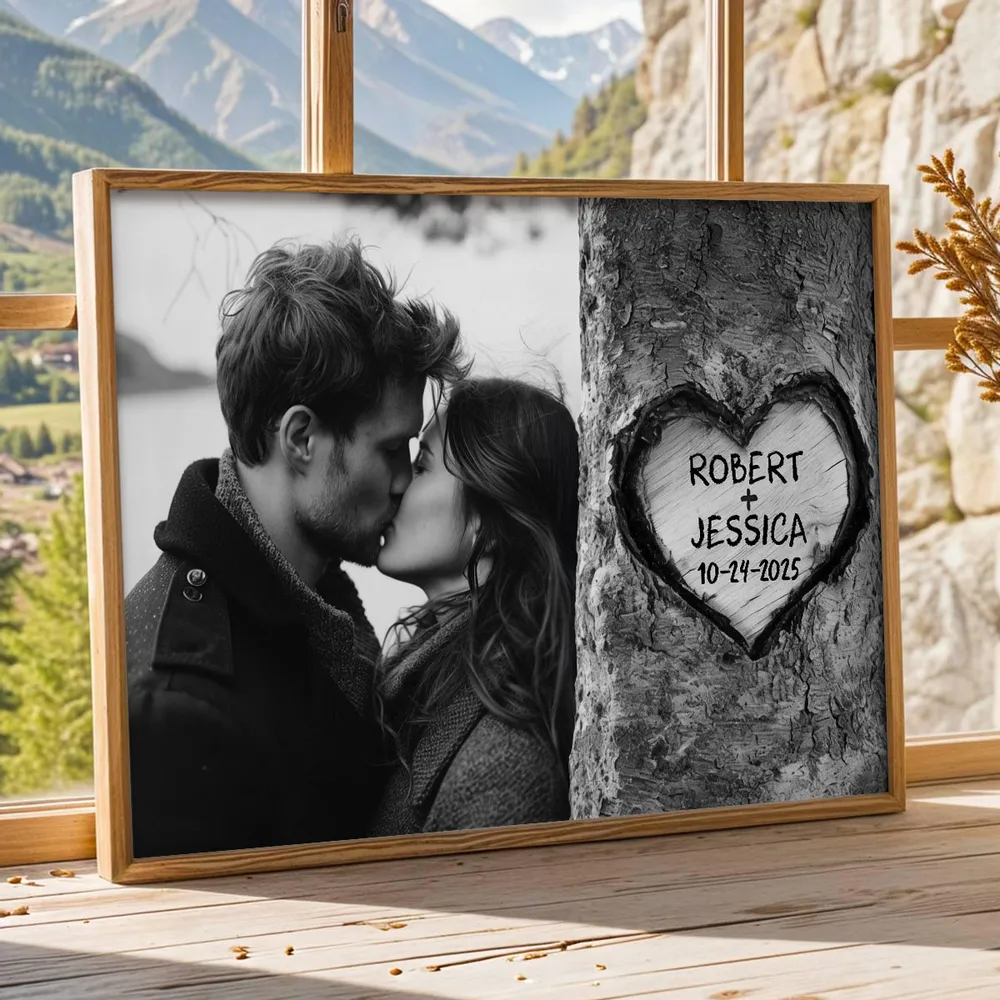 Personalized Couple Kissing Poster with Heart Carved Tree Design Romantic Wall Art, Unique Creative Gift for Him or Her - Image 4