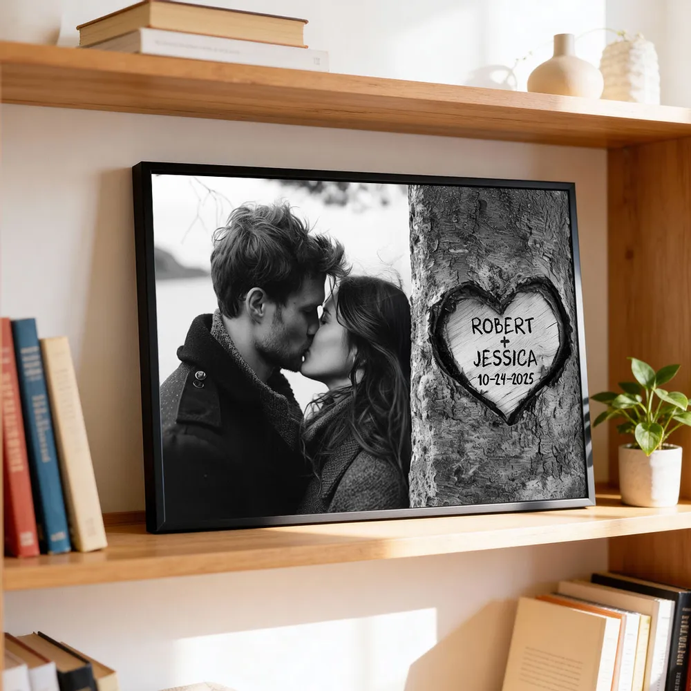 Personalized Couple Kissing Poster with Heart Carved Tree Design Romantic Wall Art, Unique Creative Gift for Him or Her - Image 6
