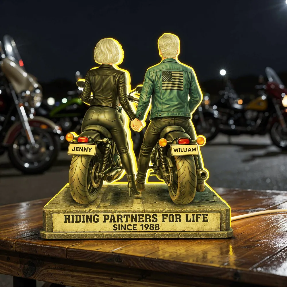 Riding Partners for Life Acrylic Light Box, Custom Motorcycle Couple Night Light with Warm Glow, Sentimental Gift - Image 3