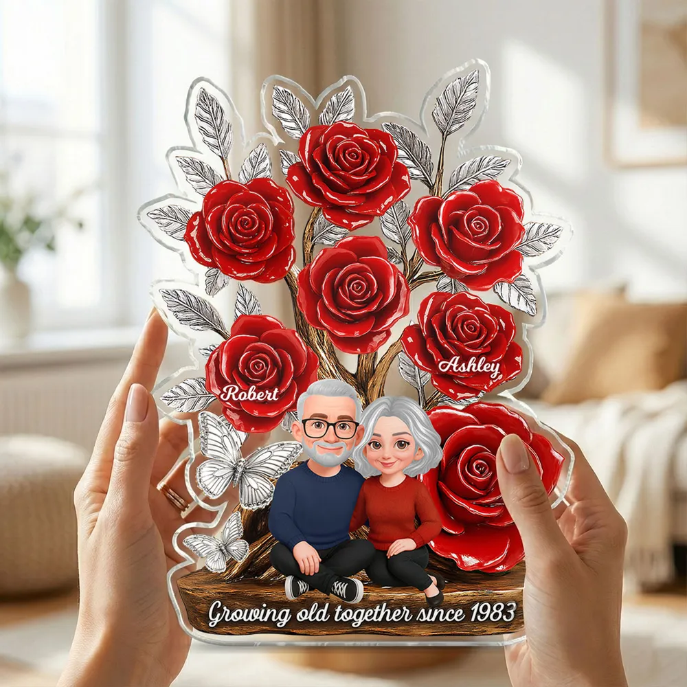 Personalized Shaped Acrylic Block Plaque with Red Rose Tree Couple Sitting Together, Unique Romantic Gift - Image 11