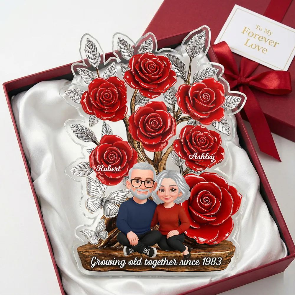 Personalized Shaped Acrylic Block Plaque with Red Rose Tree Couple Sitting Together, Unique Romantic Gift - Image 12