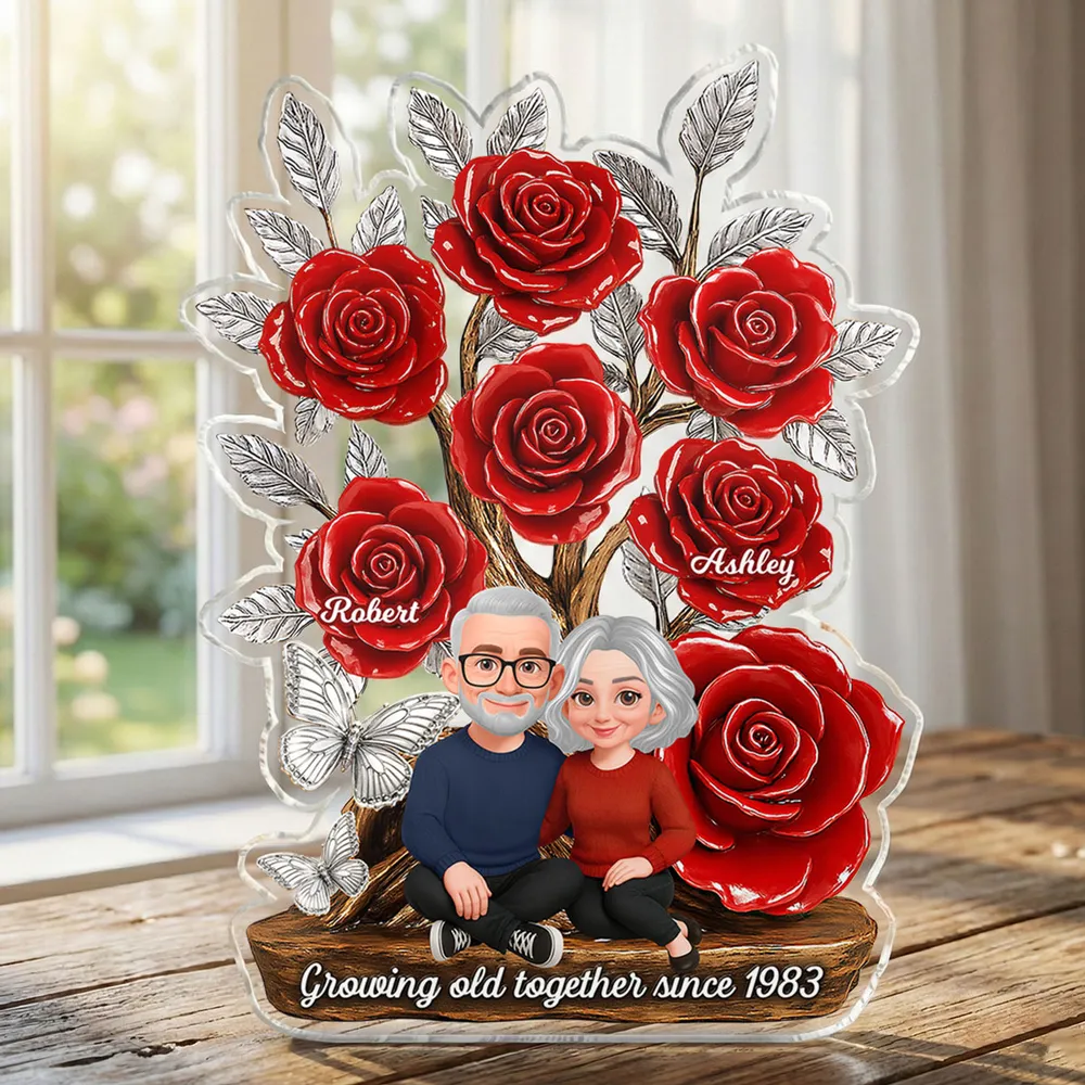 Personalized Shaped Acrylic Block Plaque with Red Rose Tree Couple Sitting Together, Unique Romantic Gift - Image 13