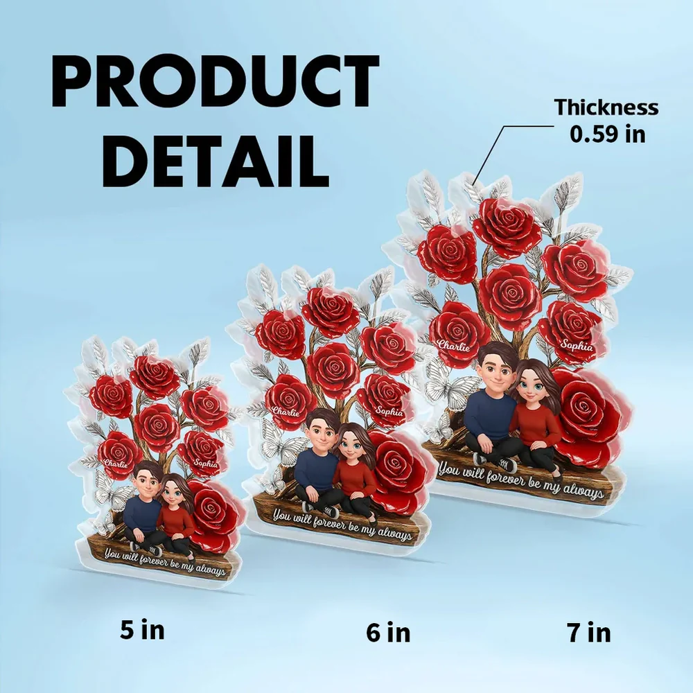 Personalized Shaped Acrylic Block Plaque with Red Rose Tree Couple Sitting Together, Unique Romantic Gift - Image 4