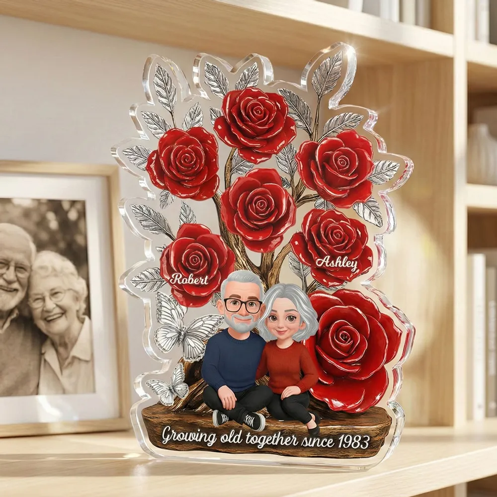 Personalized Shaped Acrylic Block Plaque with Red Rose Tree Couple Sitting Together, Unique Romantic Gift - Image 6