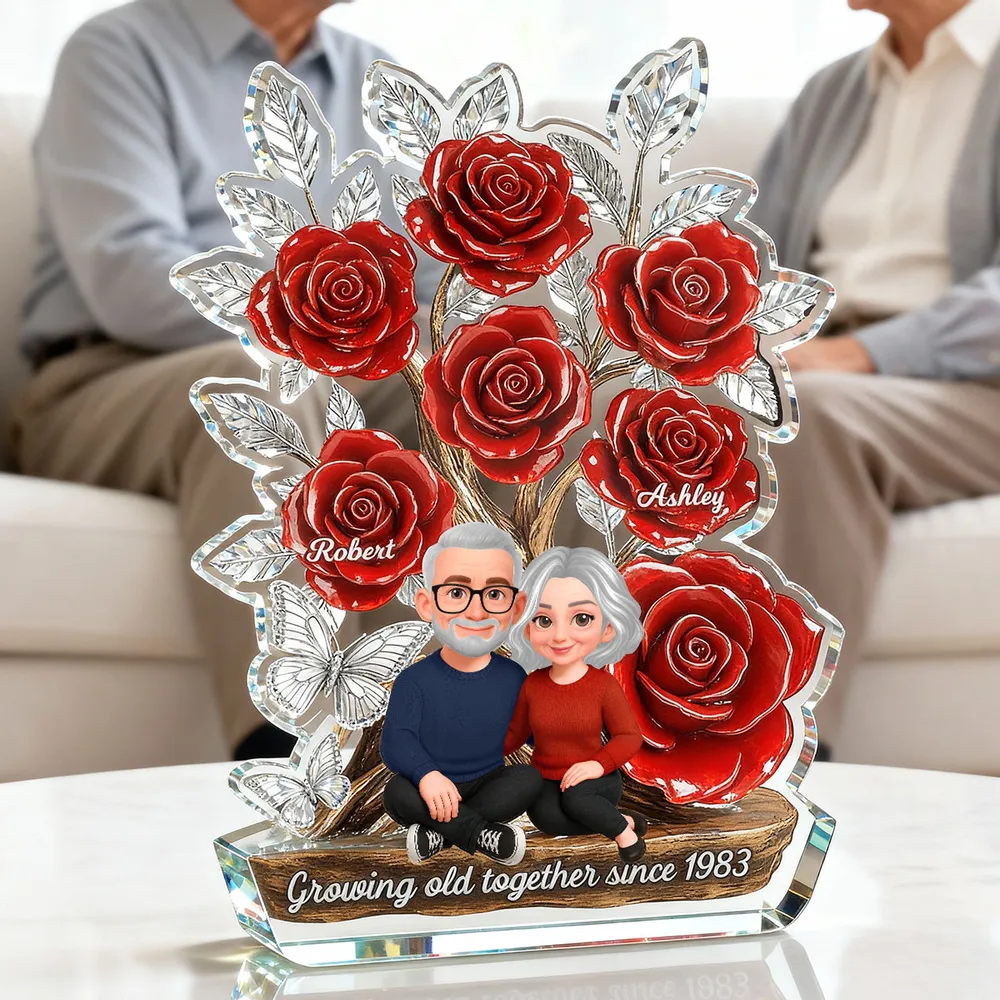 Personalized Shaped Acrylic Block Plaque with Red Rose Tree Couple Sitting Together, Unique Romantic Gift - Image 7