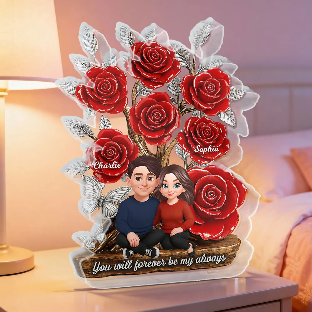 Personalized Shaped Acrylic Block Plaque with Red Rose Tree Couple Sitting Together, Unique Romantic Gift - Image 8