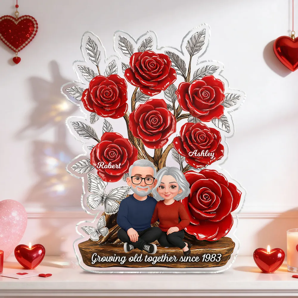 Personalized Shaped Acrylic Block Plaque with Red Rose Tree Couple Sitting Together, Unique Romantic Gift - Image 9