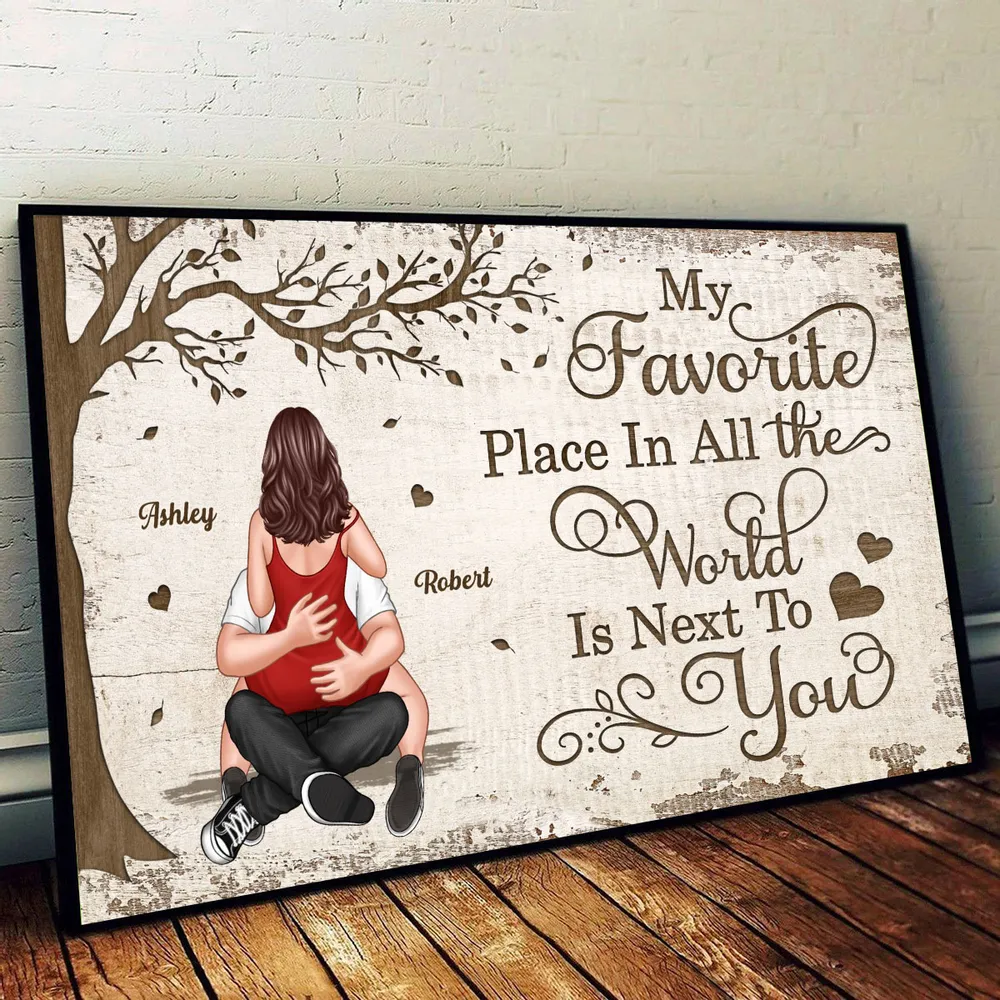 Personalized Couple Hugging Back View Poster Wall Art My Favorite Place In All The World Unique Romantic Gift - Image 3