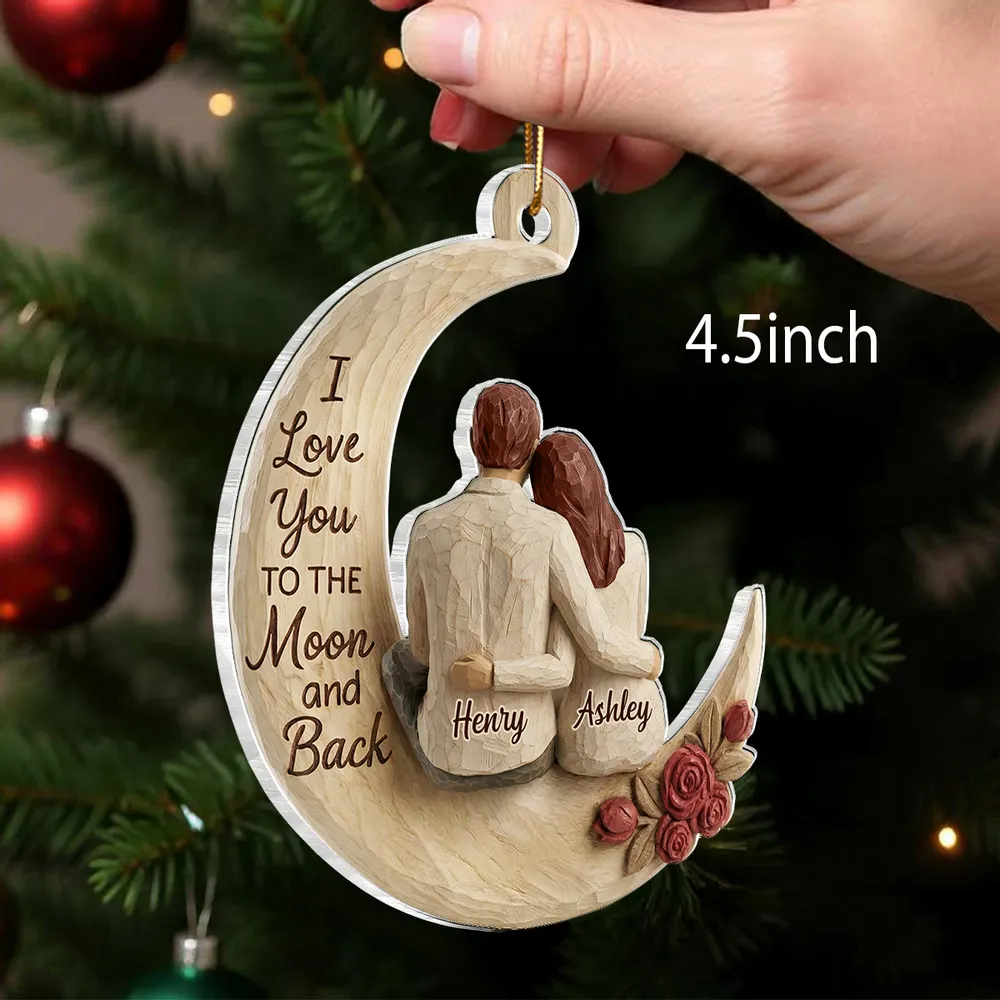 Acrylic Ornament Couple Hugging on Moon I Love You to the Moon and Back Unique Gift for Anniversary Romantic Keepsake - Image 3