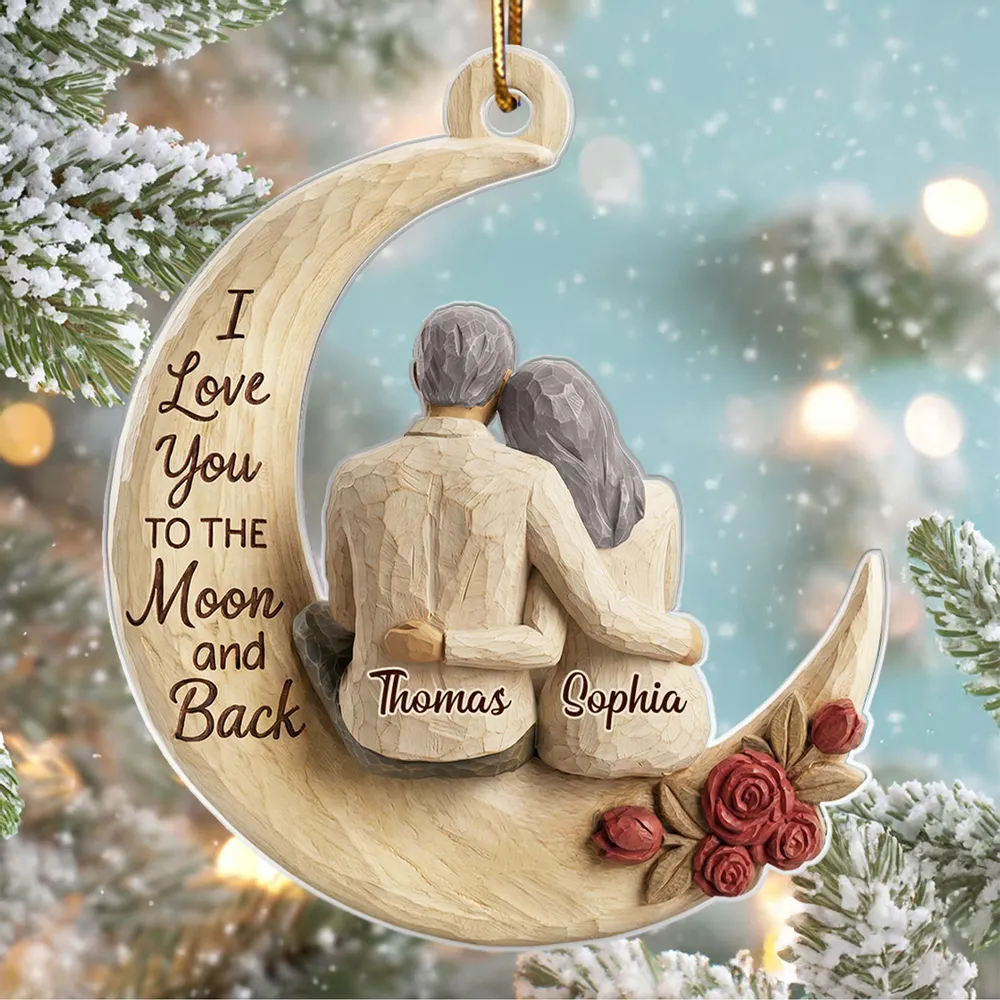 Acrylic Ornament Couple Hugging on Moon I Love You to the Moon and Back Unique Gift for Anniversary Romantic Keepsake - Image 5