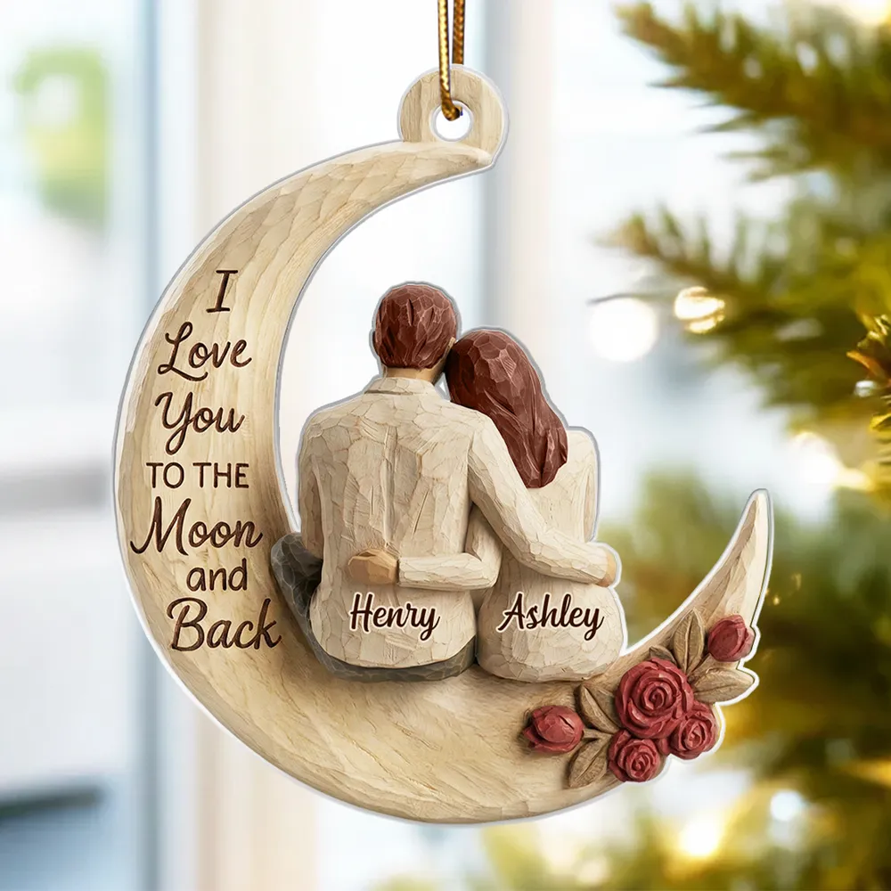 Acrylic Ornament Couple Hugging on Moon I Love You to the Moon and Back Unique Gift for Anniversary Romantic Keepsake - Image 6