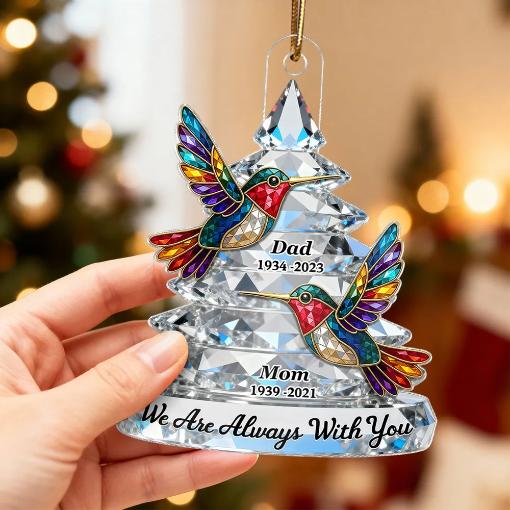Personalized Memorial Acrylic Ornament with Colorful Hummingbirds, Christmas Tree Keepsake, Unique Sympathy Gift - Image 6
