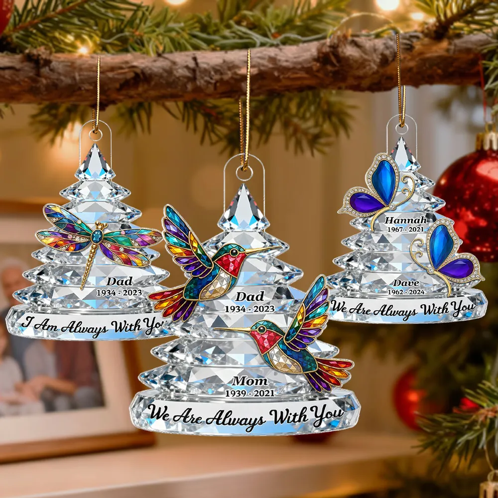 Personalized Memorial Acrylic Ornament with Colorful Hummingbirds, Christmas Tree Keepsake, Unique Sympathy Gift - Image 8