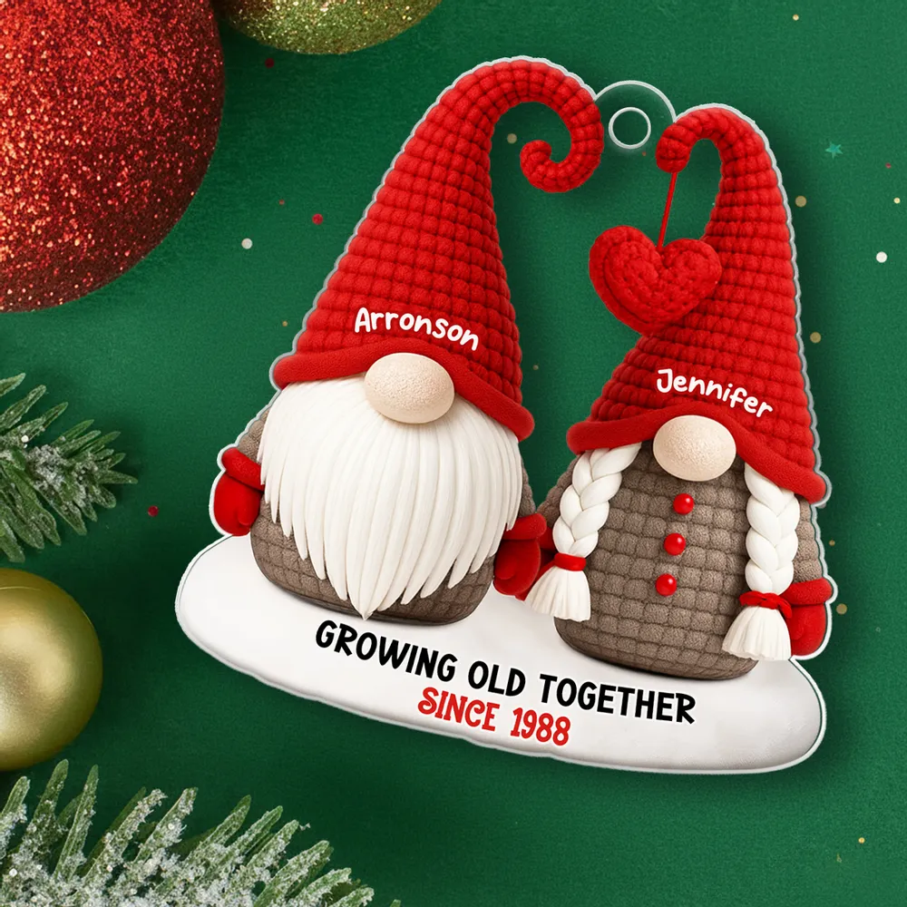 Personalized Acrylic Ornament with Cute Gnome Couple and Heart - Christmas Tree Decor, Unique Gift for Couples - Image 9