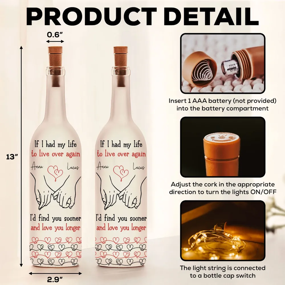Personalized Bottle Lamp with Holding Hands Love Quote, Warm Glow Bedroom Decor, Unique Romantic Gift for Couple - Image 4
