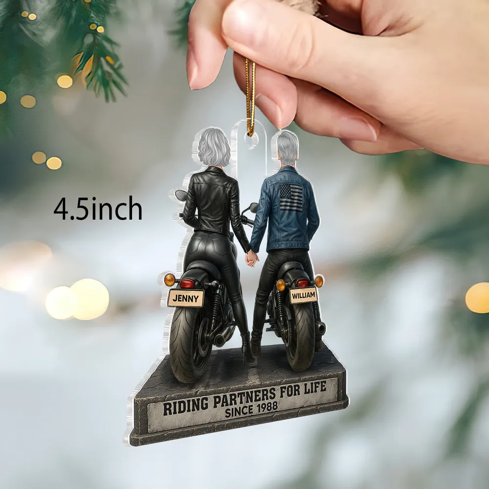 Riding Partners for Life Acrylic Car Hanger, Personalized Couple on Motorcycles Rearview Mirror Decor, Sentimental Gift for Couples - Image 2