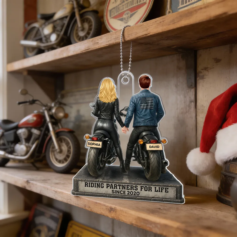 Riding Partners for Life Acrylic Car Hanger, Personalized Couple on Motorcycles Rearview Mirror Decor, Sentimental Gift for Couples - Image 3