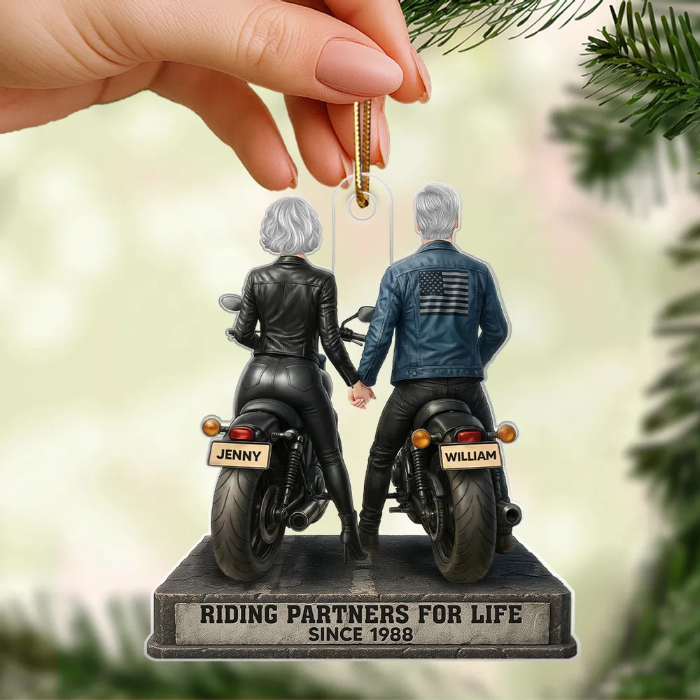 Riding Partners for Life Acrylic Car Hanger, Personalized Couple on Motorcycles Rearview Mirror Decor, Sentimental Gift for Couples - Image 5