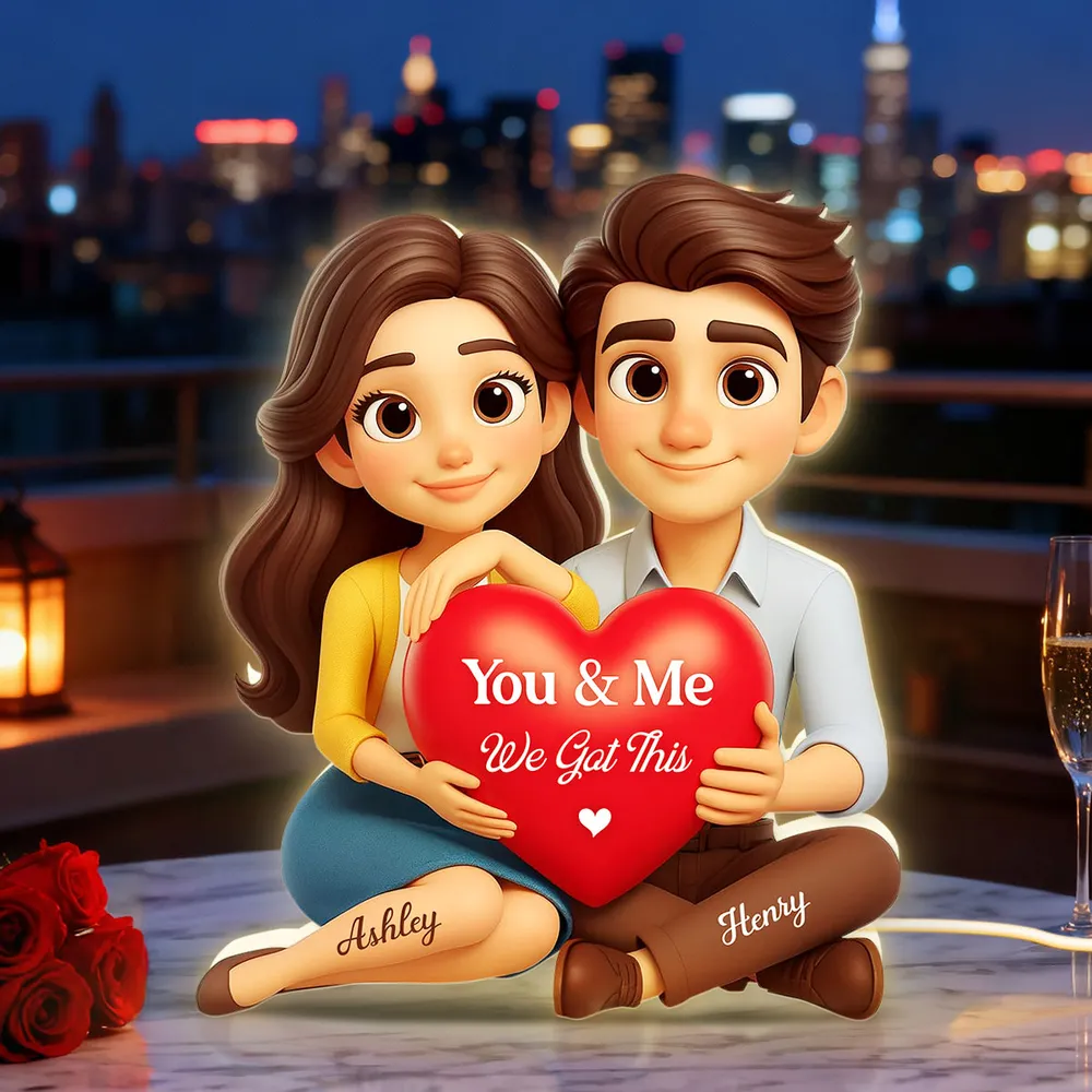 Custom Acrylic Light Box Night City Couple Sitting with Heart - Sweet You & Me Keepsake, Warm Light Gift for Couples - Image 2