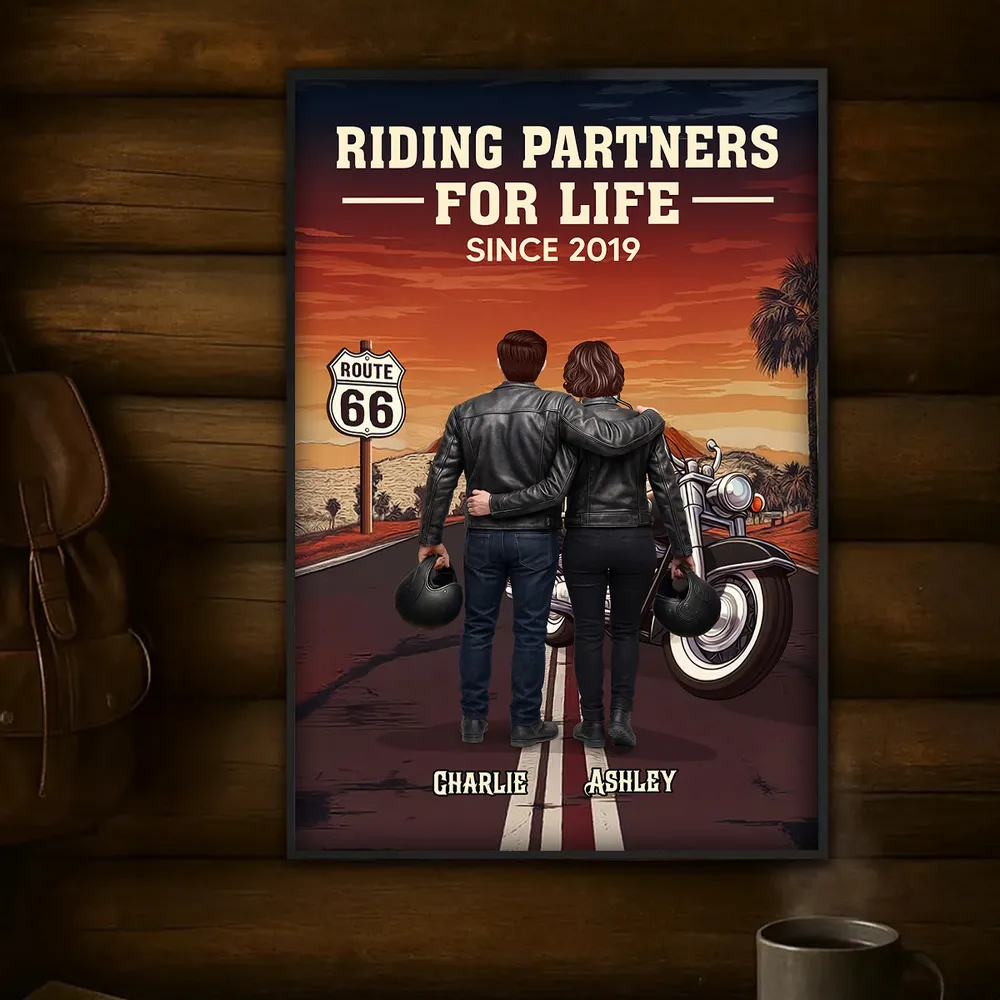 Riding Partners For Life Poster, Personalized Motorcycle Couple Road Trip Sunset Decor, Creative Gift for Him & Her - Image 6