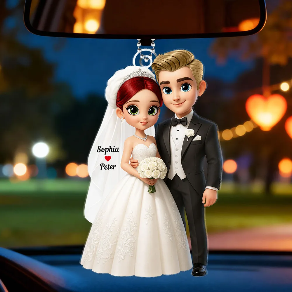 Wedding Couple Acrylic Car Hanger Romantic Rearview Mirror Charm Sweet Car Decor Unique Gift for Couples - Image 3