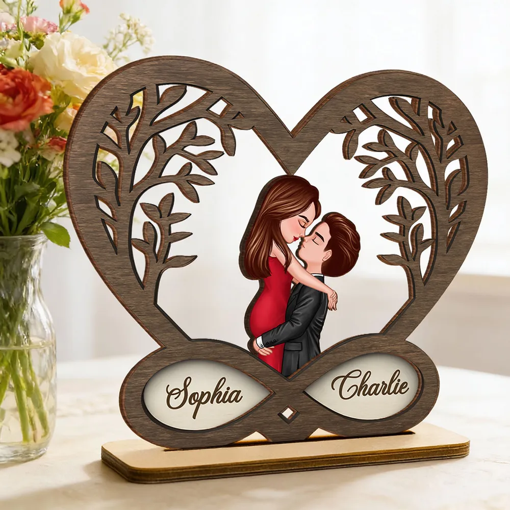 Personalized 2-Layer Wooden Plaque Kissing Couple in Infinity Heart for Bedroom Decor Unique Romantic Gift for Couples - Image 2