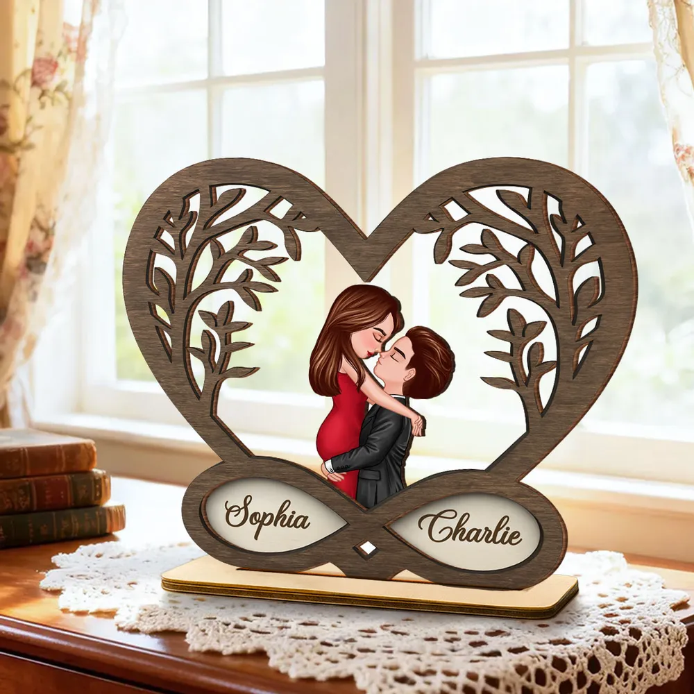 Personalized 2-Layer Wooden Plaque Kissing Couple in Infinity Heart for Bedroom Decor Unique Romantic Gift for Couples - Image 3