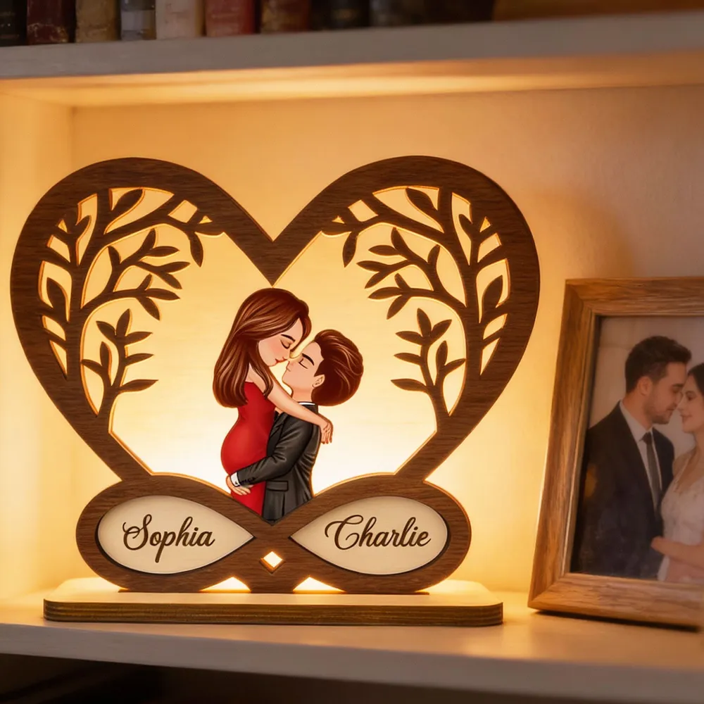 Personalized 2-Layer Wooden Plaque Kissing Couple in Infinity Heart for Bedroom Decor Unique Romantic Gift for Couples - Image 4