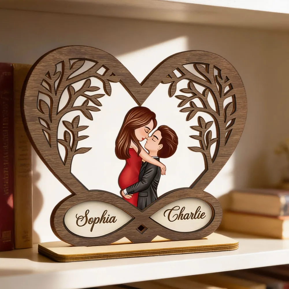 Personalized 2-Layer Wooden Plaque Kissing Couple in Infinity Heart for Bedroom Decor Unique Romantic Gift for Couples - Image 5