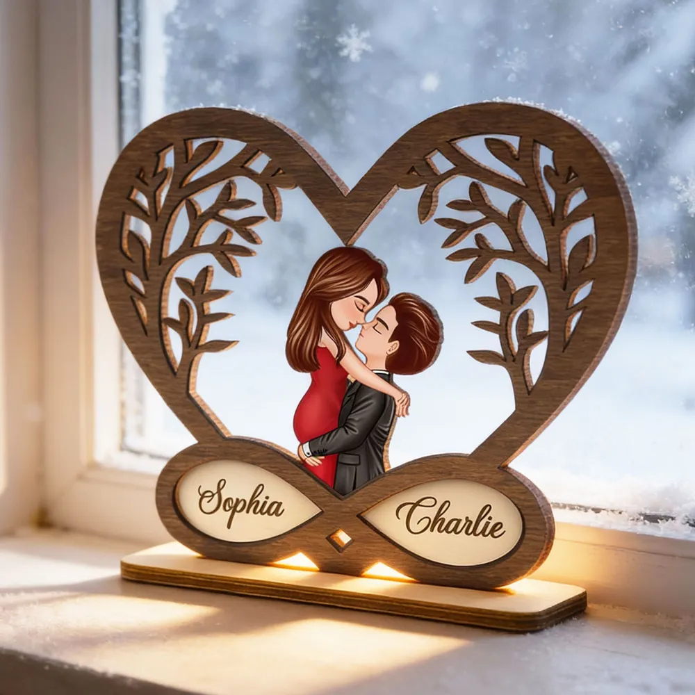 Personalized 2-Layer Wooden Plaque Kissing Couple in Infinity Heart for Bedroom Decor Unique Romantic Gift for Couples - Image 6