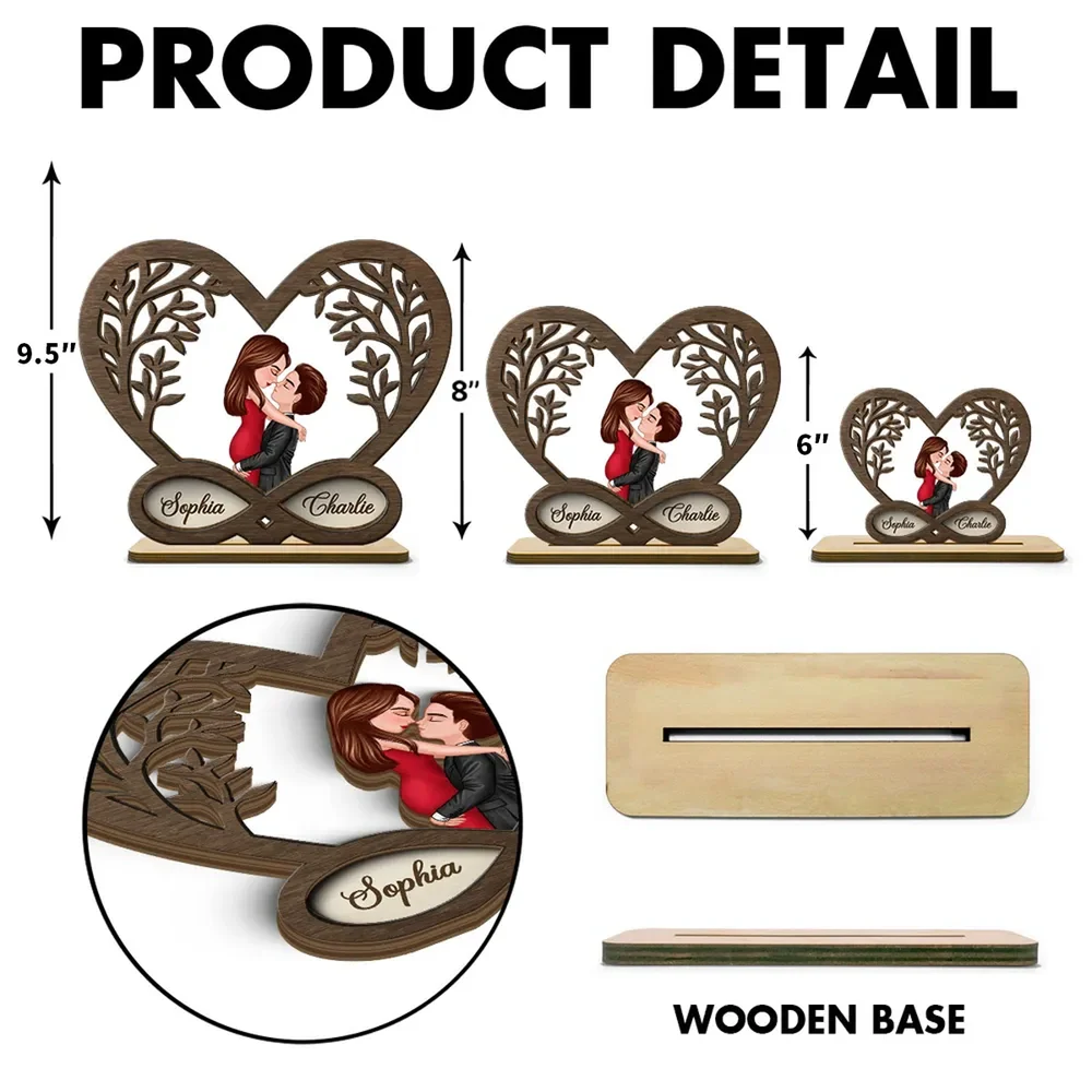 Personalized 2-Layer Wooden Plaque Kissing Couple in Infinity Heart for Bedroom Decor Unique Romantic Gift for Couples - Image 8