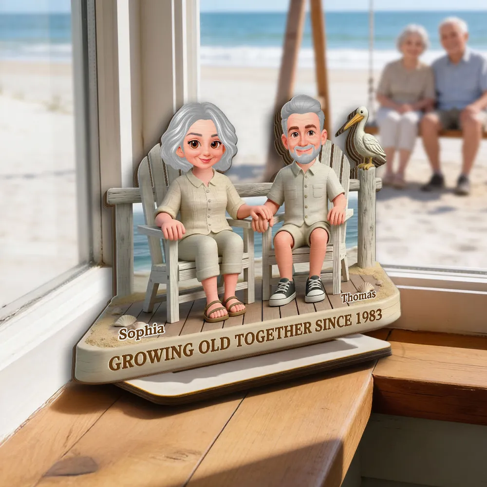 Personalized 2-Layer Wooden Plaque Beach Chair Couple Scene, Unique Anniversary Gift for Husband or Wife, Heartwarming Keepsake - Image 2