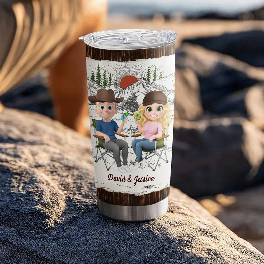 Insulated Travel Tumbler with Love Quote and Mountain Sunset Scene, Personalized Unique Gift for Couple - Image 4