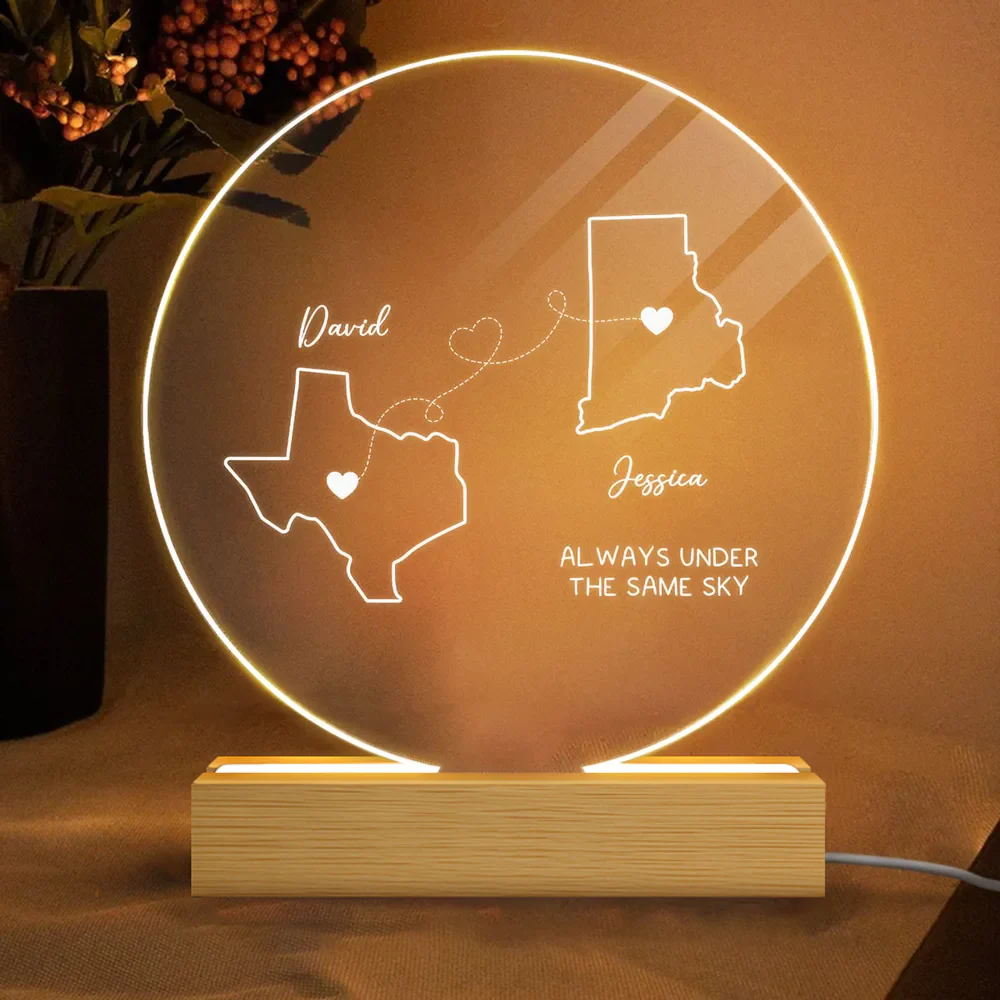 Personalized Long Distance Map LED Light Plaque, Always Under The Same Sky, Unique Couple Gift for Cozy Ambient Decor - Image 2