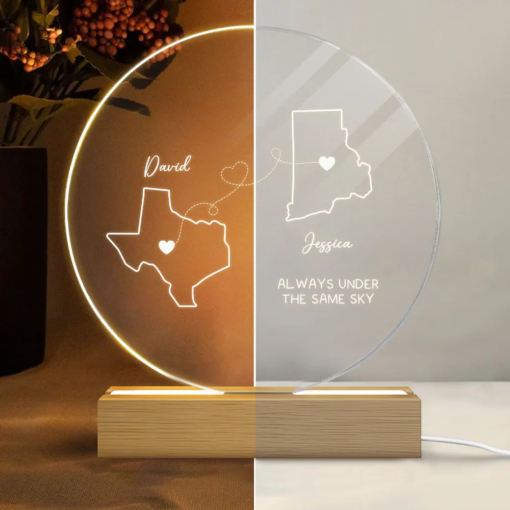 Personalized Long Distance Map LED Light Plaque, Always Under The Same Sky, Unique Couple Gift for Cozy Ambient Decor - Image 3