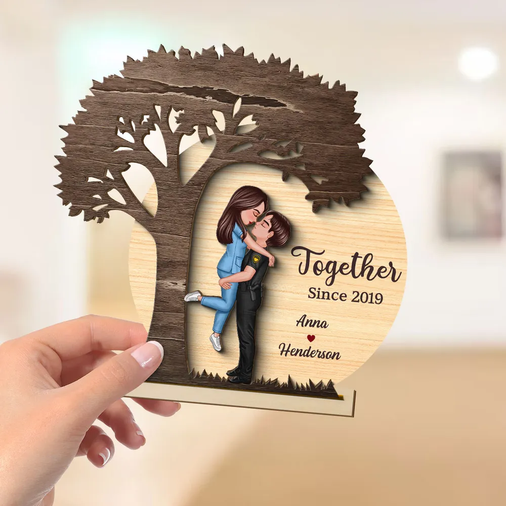 Personalized 2-Layer Wooden Plaque Couple Hugging Under Tree, You & Me Quote, Romantic Home Decor, Unique Gift for Wife or Husband - Image 2