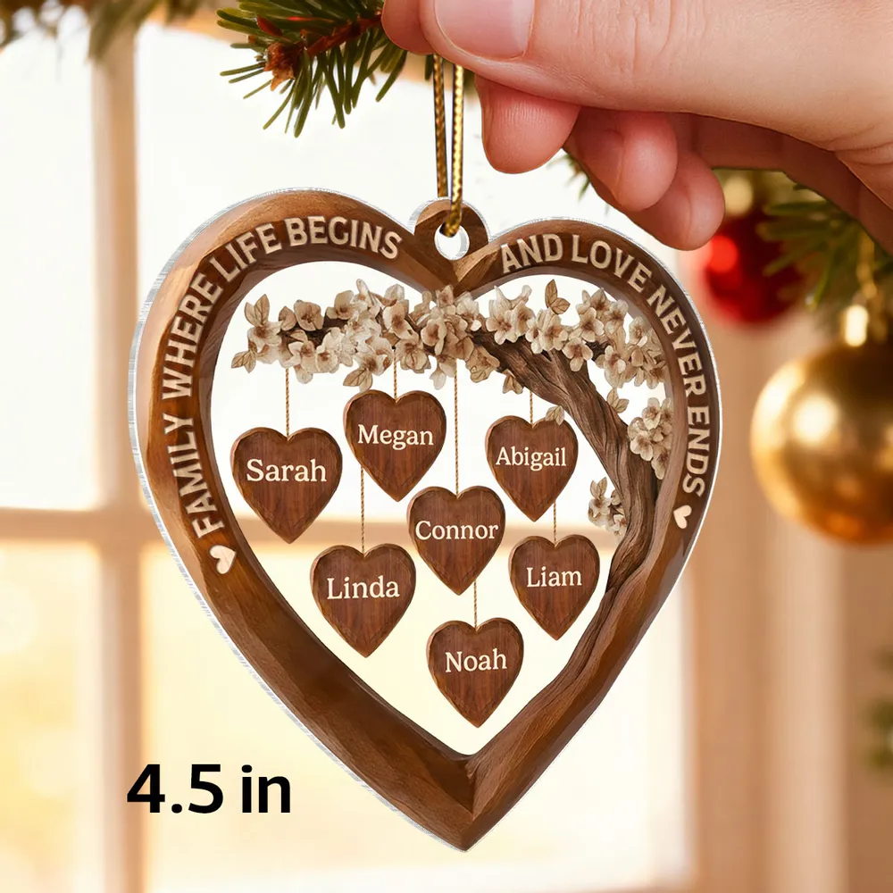 Acrylic Ornament Family Where Life Begins and Love Never Ends Heart Tree Decor, Meaningful Personalized Gift - Image 2