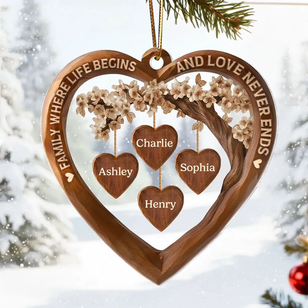 Acrylic Ornament Family Where Life Begins and Love Never Ends Heart Tree Decor, Meaningful Personalized Gift - Image 3