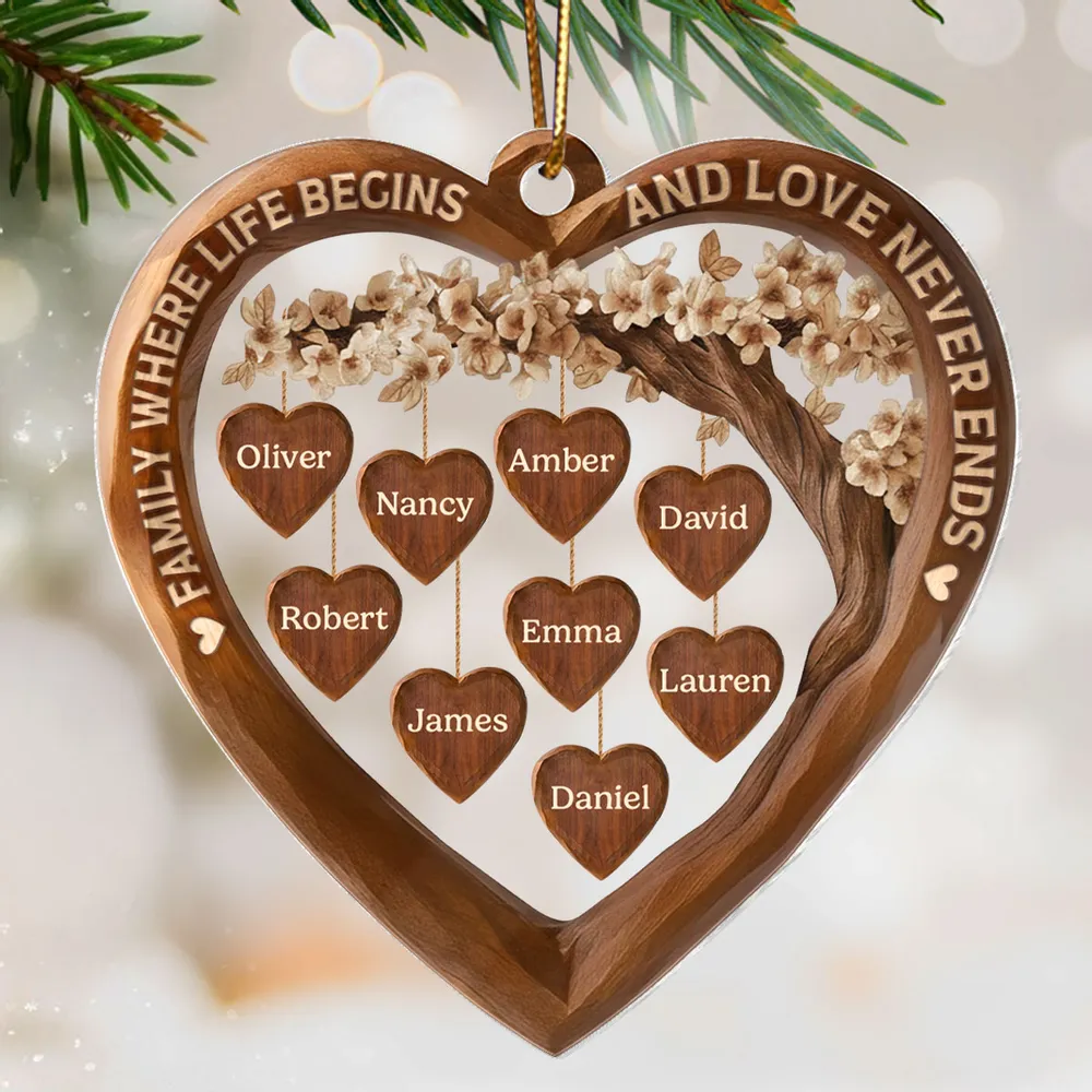 Acrylic Ornament Family Where Life Begins and Love Never Ends Heart Tree Decor, Meaningful Personalized Gift - Image 5