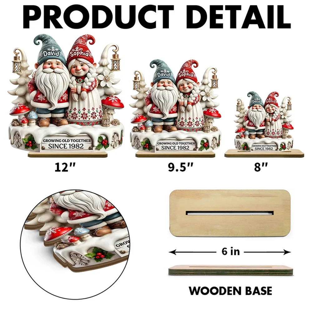 Custom Name Holiday Gnome Pair Wooden Plaque - Festive Home Display, Creative Couple Gift - Image 4